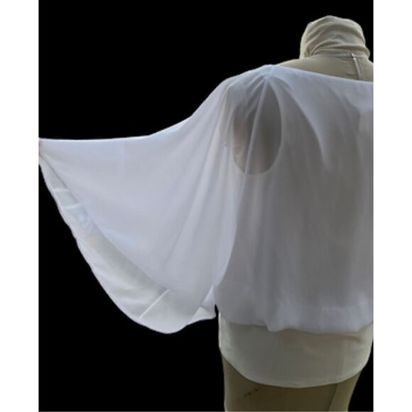 Coco Bianco Chiffon Overlay Top Flutter Sleeves Sz. L. White Holidays Party Wedd - Picture 8 of 9